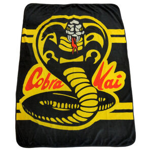Cobra Kai TV Show Fleece Blanket Yellow Black Size 56x42 Big Logo